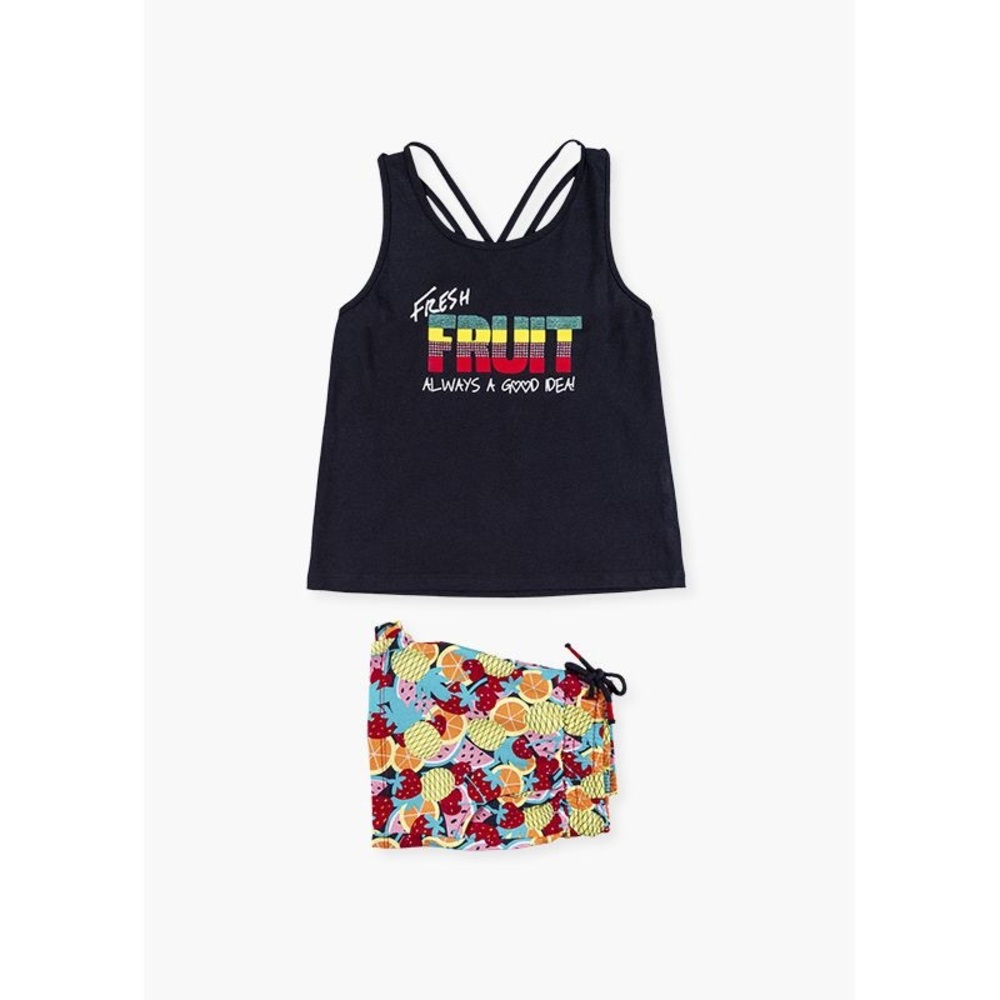 Navy Tank Top and Colorful Shorts Set